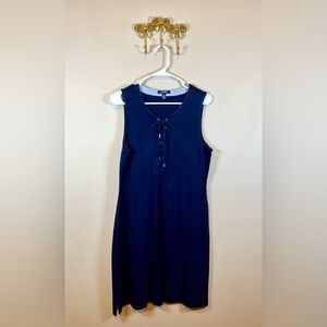 Chaps Navy Nautical Desugn Dress with Lace Up Front. Sleeveless Causal. Size L